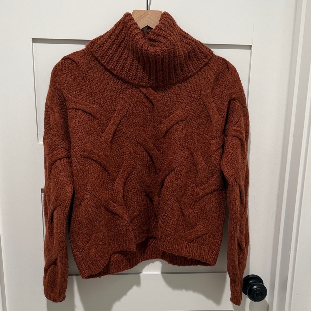 Madewell Rust Cable Knit Turtleneck Sweater